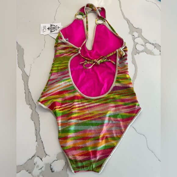 Becca by Rebecca Virtue Stripe Metallic Print Ring One Piece - Picture 3 of 12